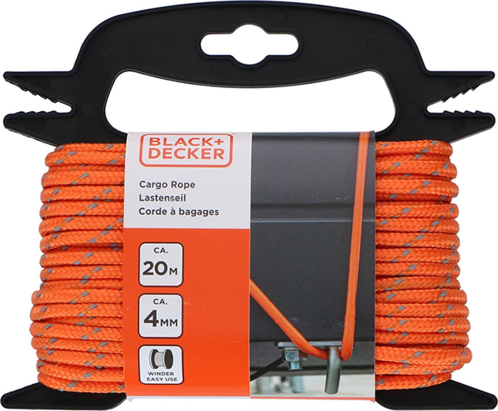 neutralna linia produktów Black&Decker - Lina transportowa z elementami odblaskowymi + nawijak 4mm / 20m