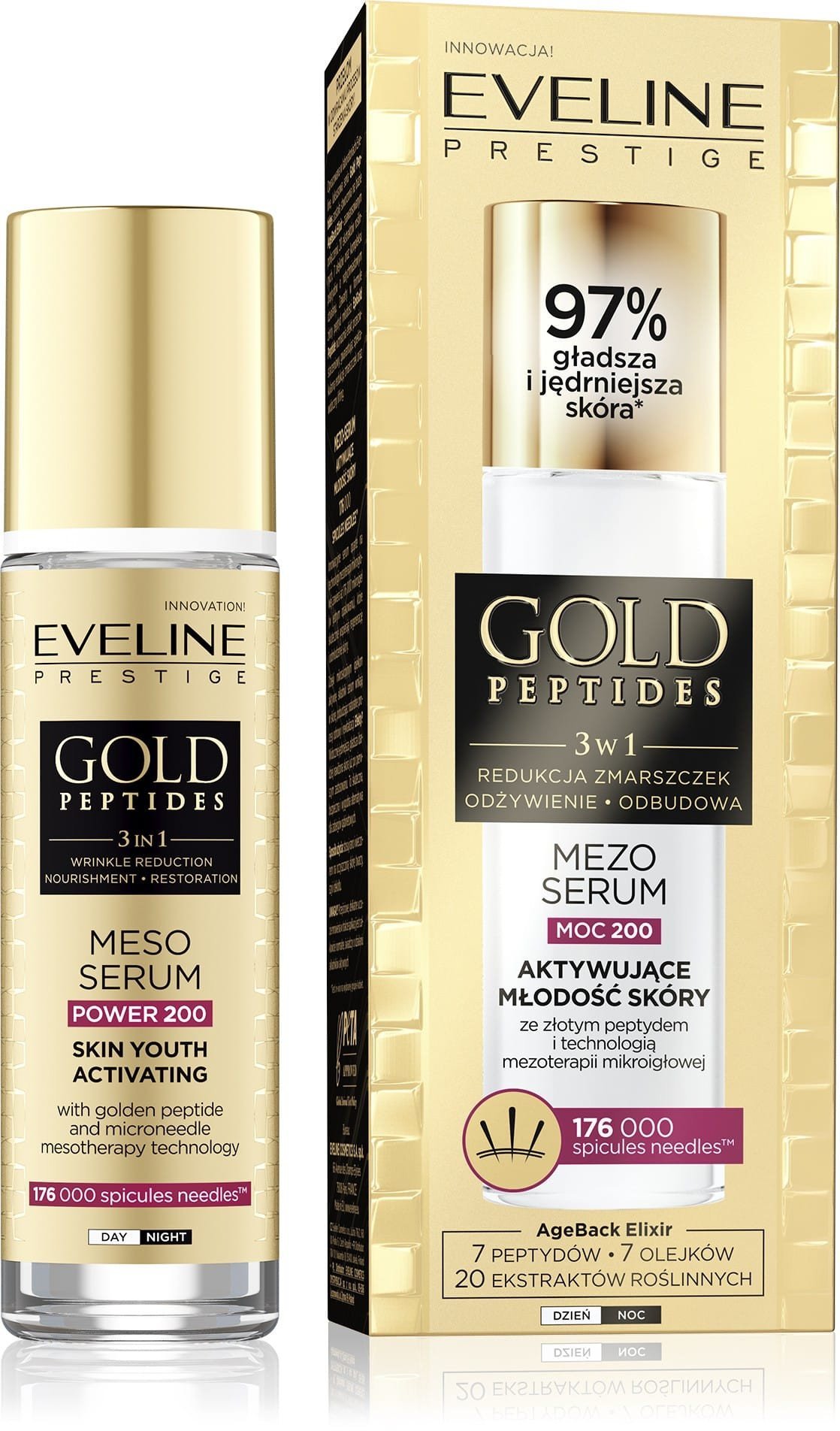 EVELINE Gold Peptides Mezo-serum aktywujące młodość skóry 3w1 (moc 200) 30 ml