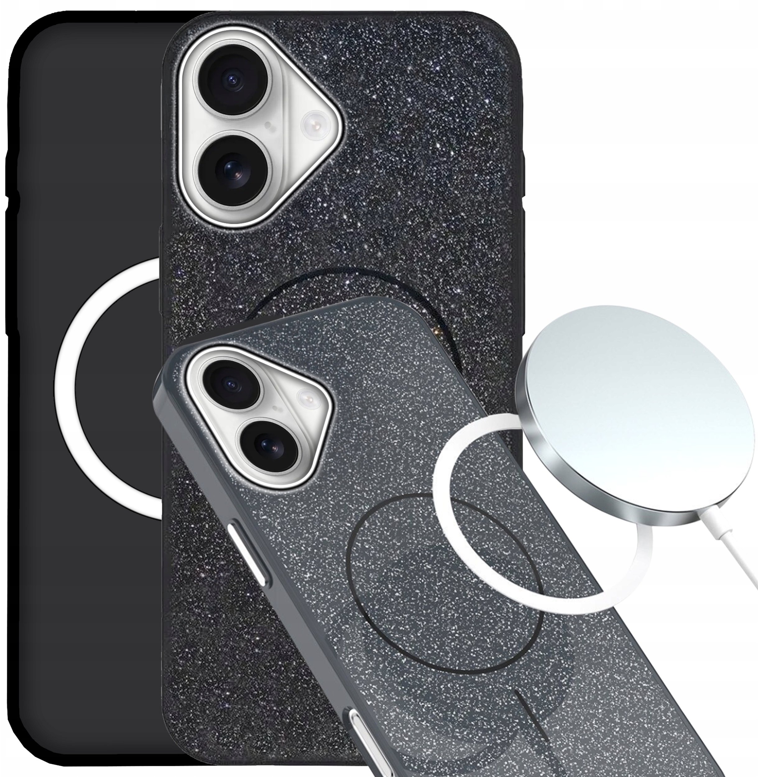 Etui Do Apple iPhone 16 Do Magsafe (Brokatowe, Czarne, Magnetyczne, Shine)