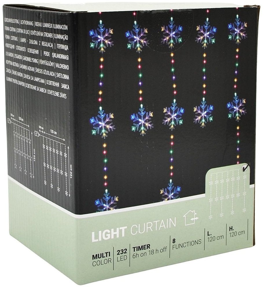 LAMPKI CHOINKOWE KURTYNA ŚWIETLNA 120x120 CM 232LED MULTIKOLOR PŁATKI ŚNIEGU