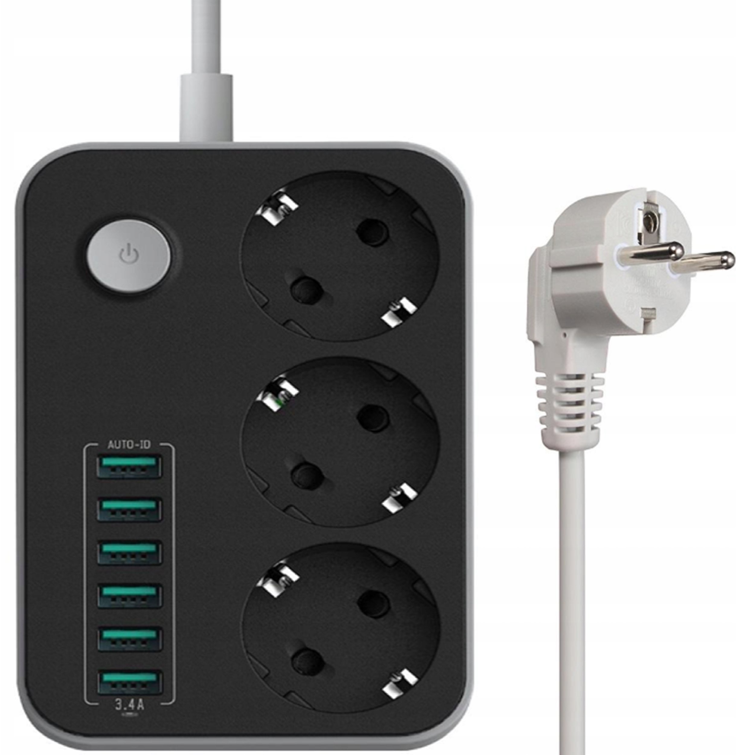 Listwa zasilająca Plastrol Przedłużacz Listwa Zasilająca 3 Gniazda + 6 USB Kabel Zasilający