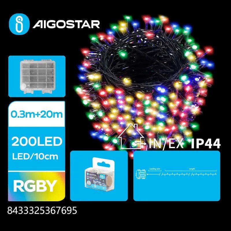 Lampki choinkowe Aigostar Lampki choinkowe 200led na 4 baterie AA 20 m multikolor Lampki choinkowe 200led na 4 baterie AA 20 m multikolor