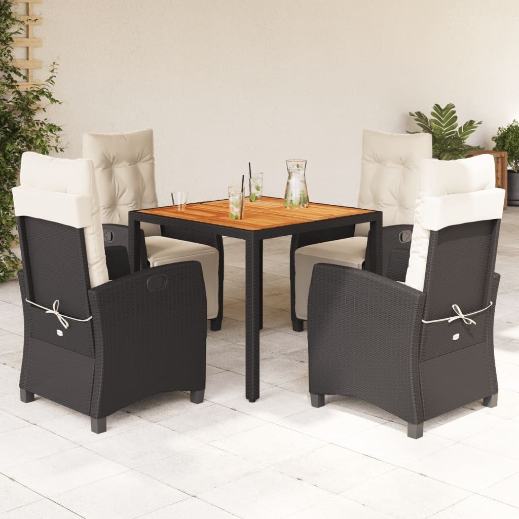vidaXL VidaXL 5 Piece Patio Dining Set with Cushions Black Poly Rattan