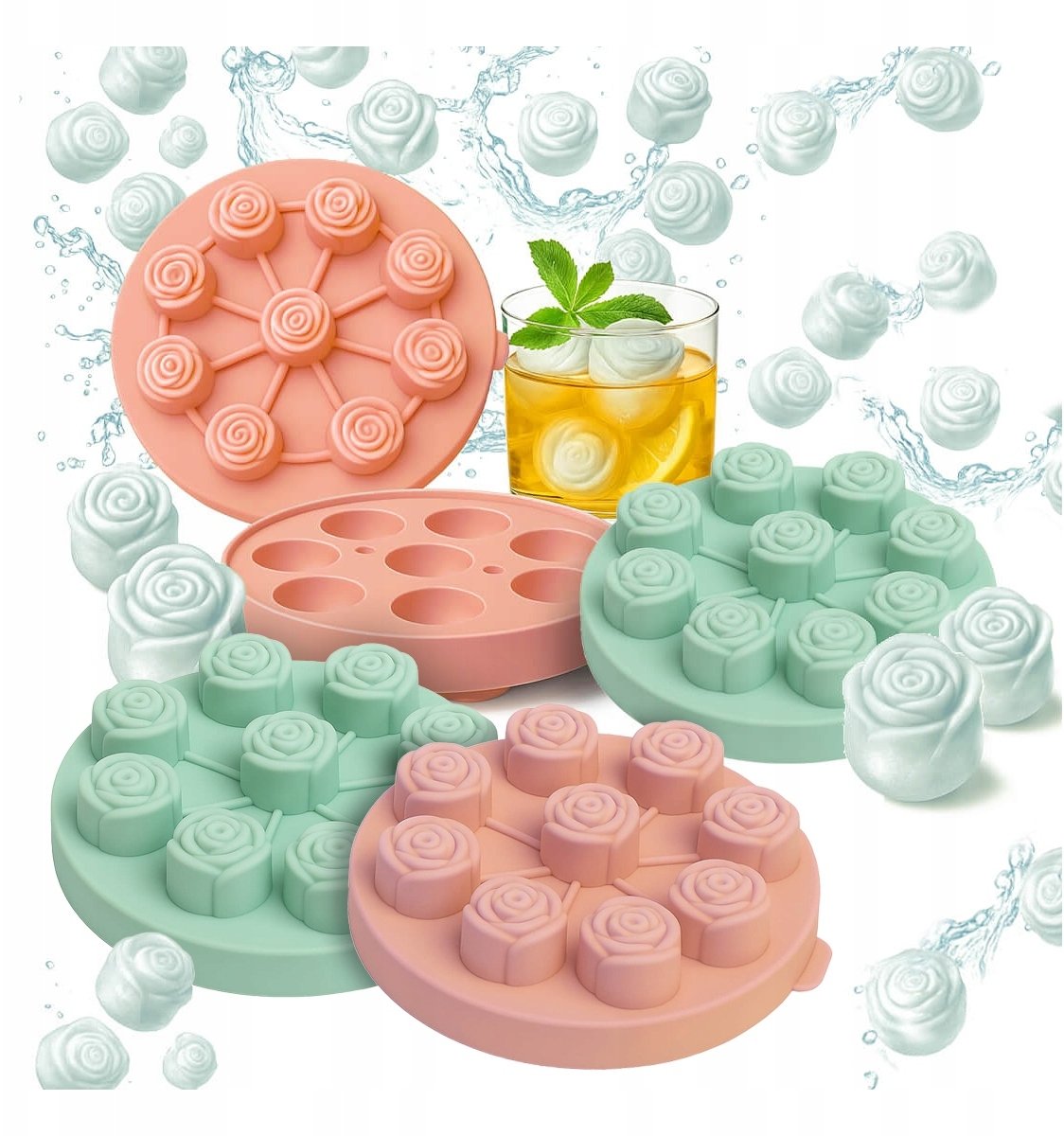 4x FORMA SILIKONOWA DO KOSTEK LODU RÓŻA Foremki Na Lód Czekoladki 3D