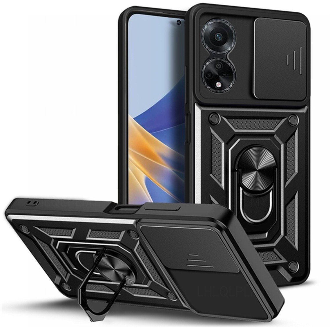 Etui magnetyczne z podstawką Camshield Ring do Oppo A98/A98 5G, czarne