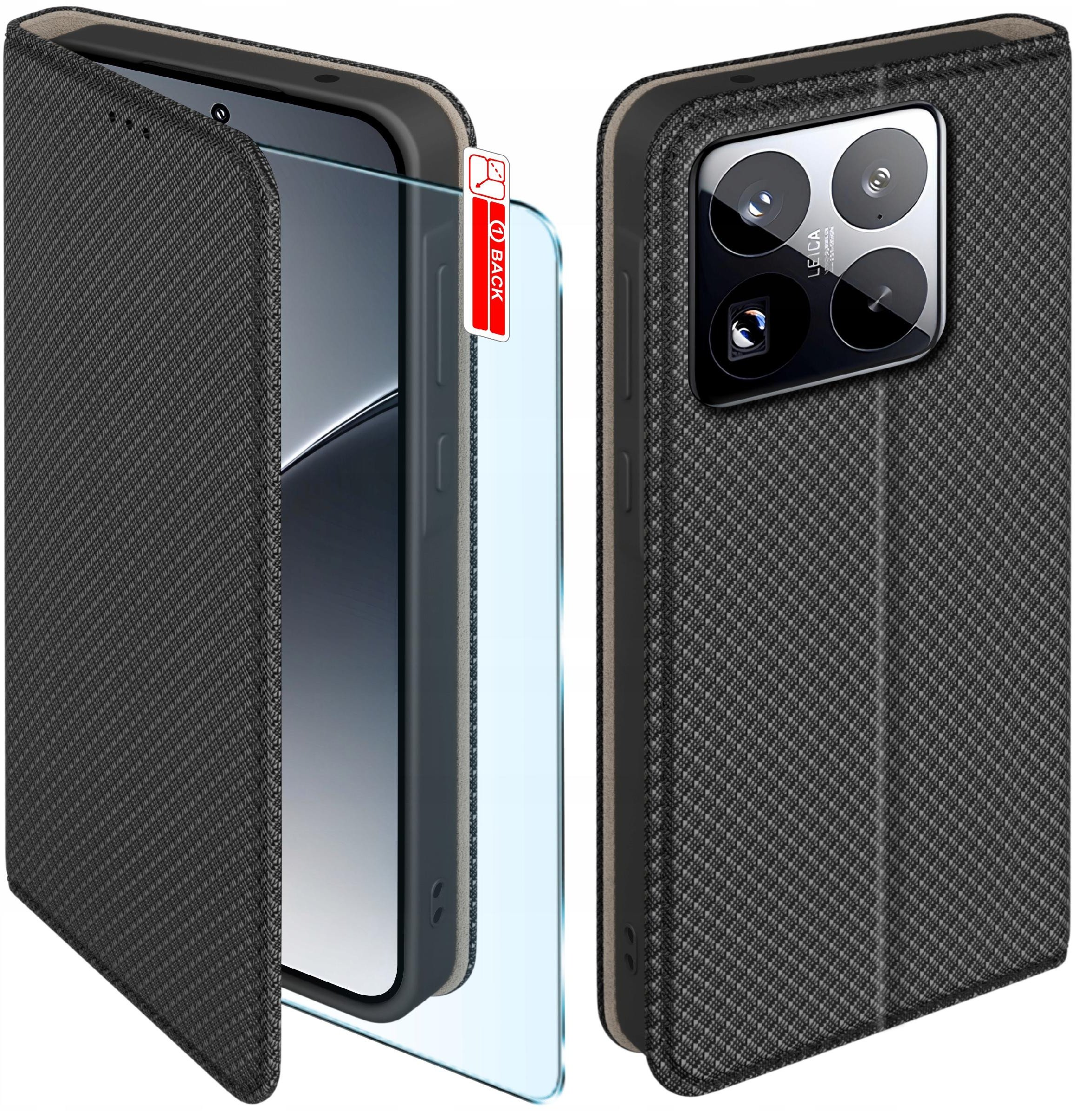 Etui z klapką do Xiaomi 15 Pro Zamykane Czarne Futerał + Szkło 9H