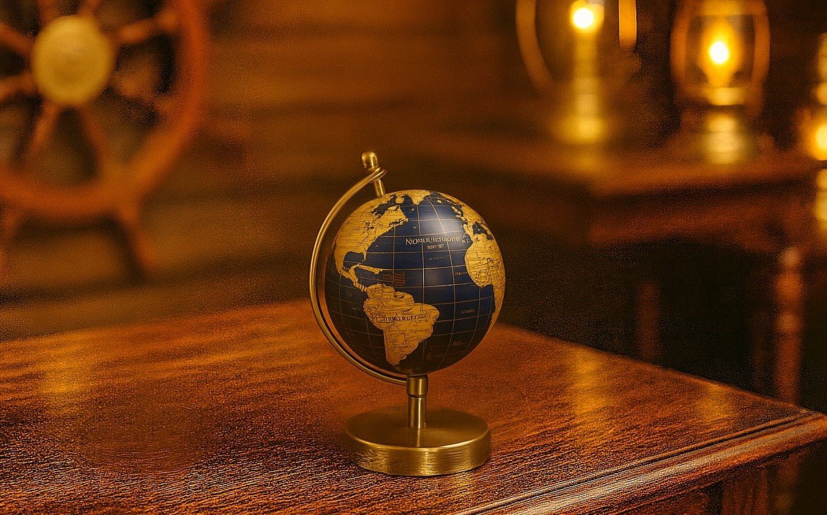 Globus Ziemi granatowo złoty mały