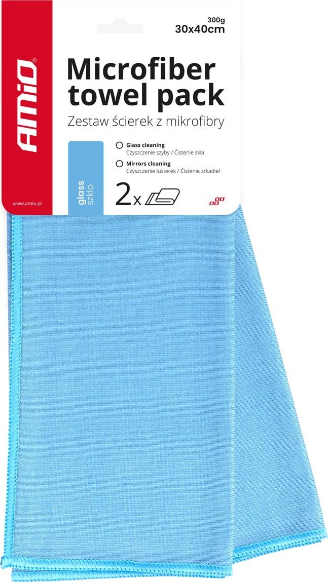 AMiO Mikrofibra bezsmugowa do mycia czyszczenia szyb szkła lustra 30x40cm 2 sztuki amio-03730