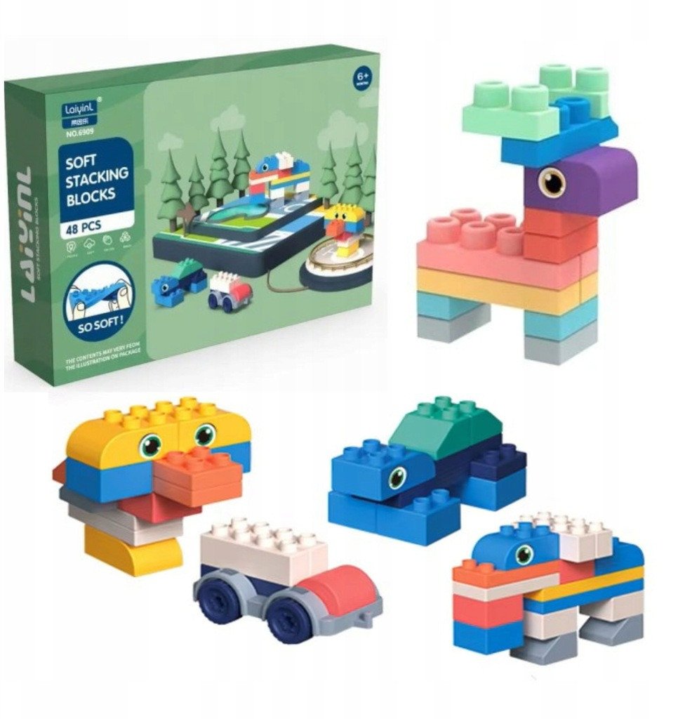 Klocki gumowe miękkie sensoryczne konstrukcyjne duże zestaw 48 SZT