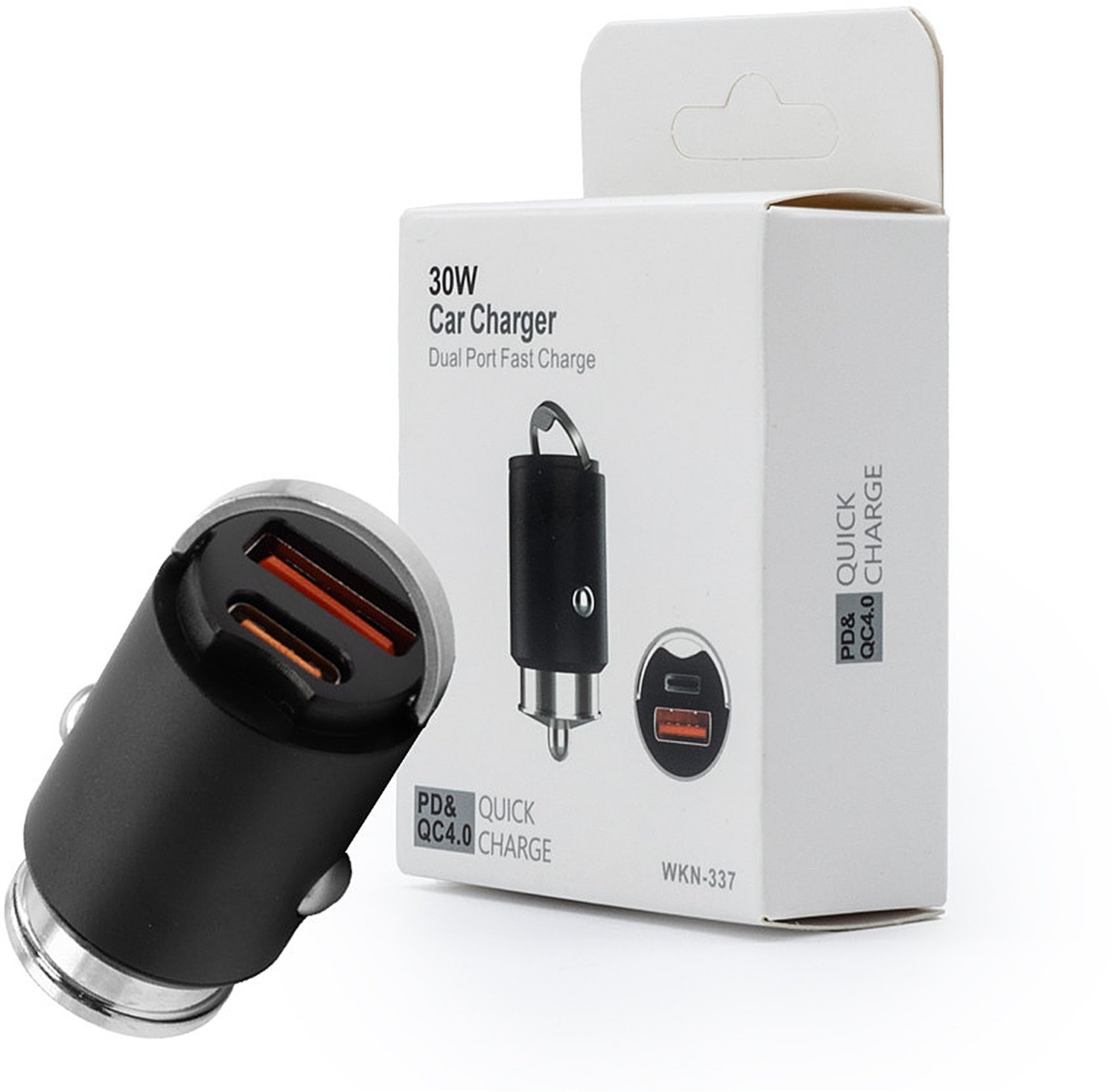 Ładowarka samochodowa 30W CZARNA PD3.0+QC4.0