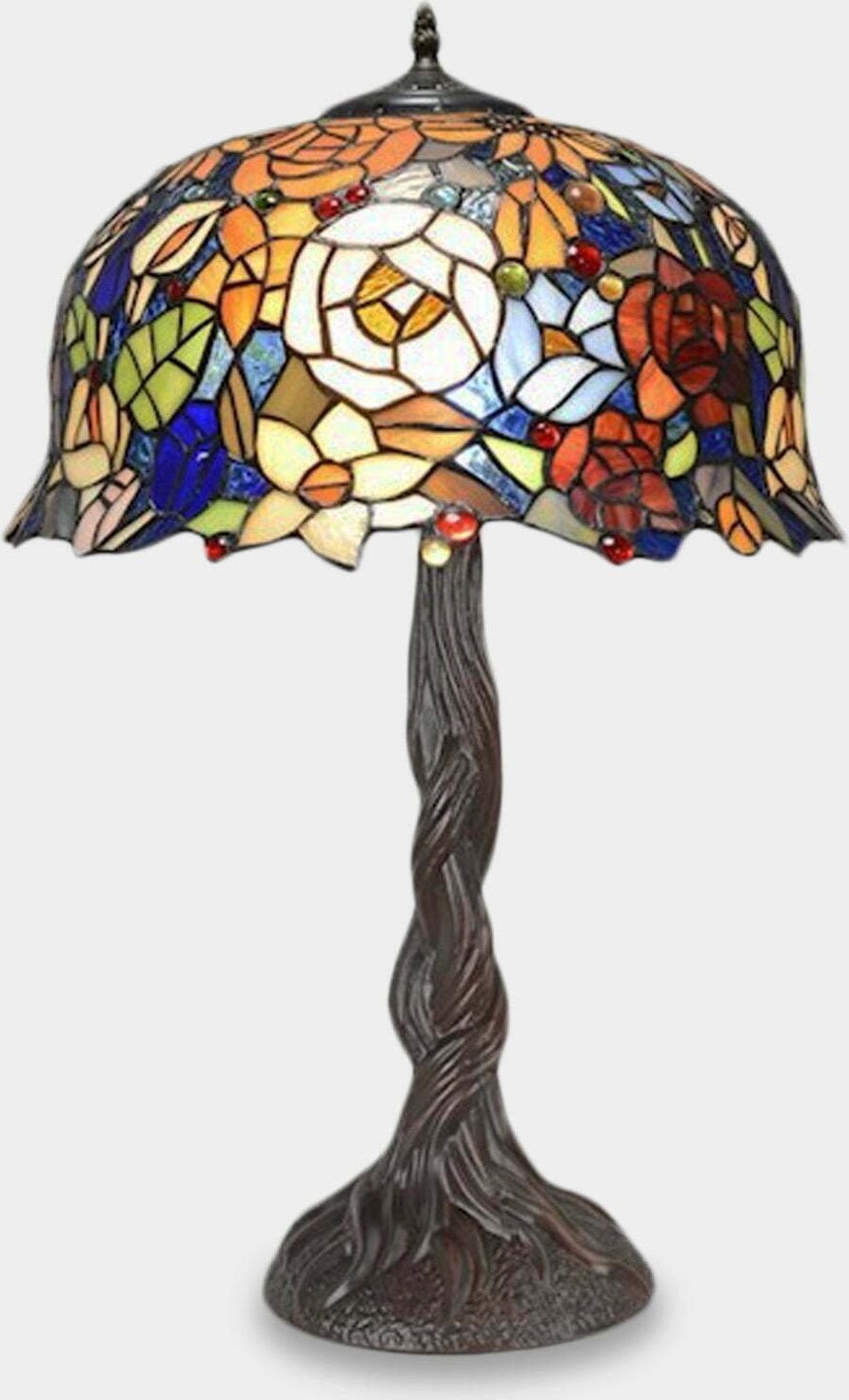 Lampa stołowa rzezbyzbrazu Lampa Witrażowa w Stylu Tiffany Kolorowe Kwiaty
