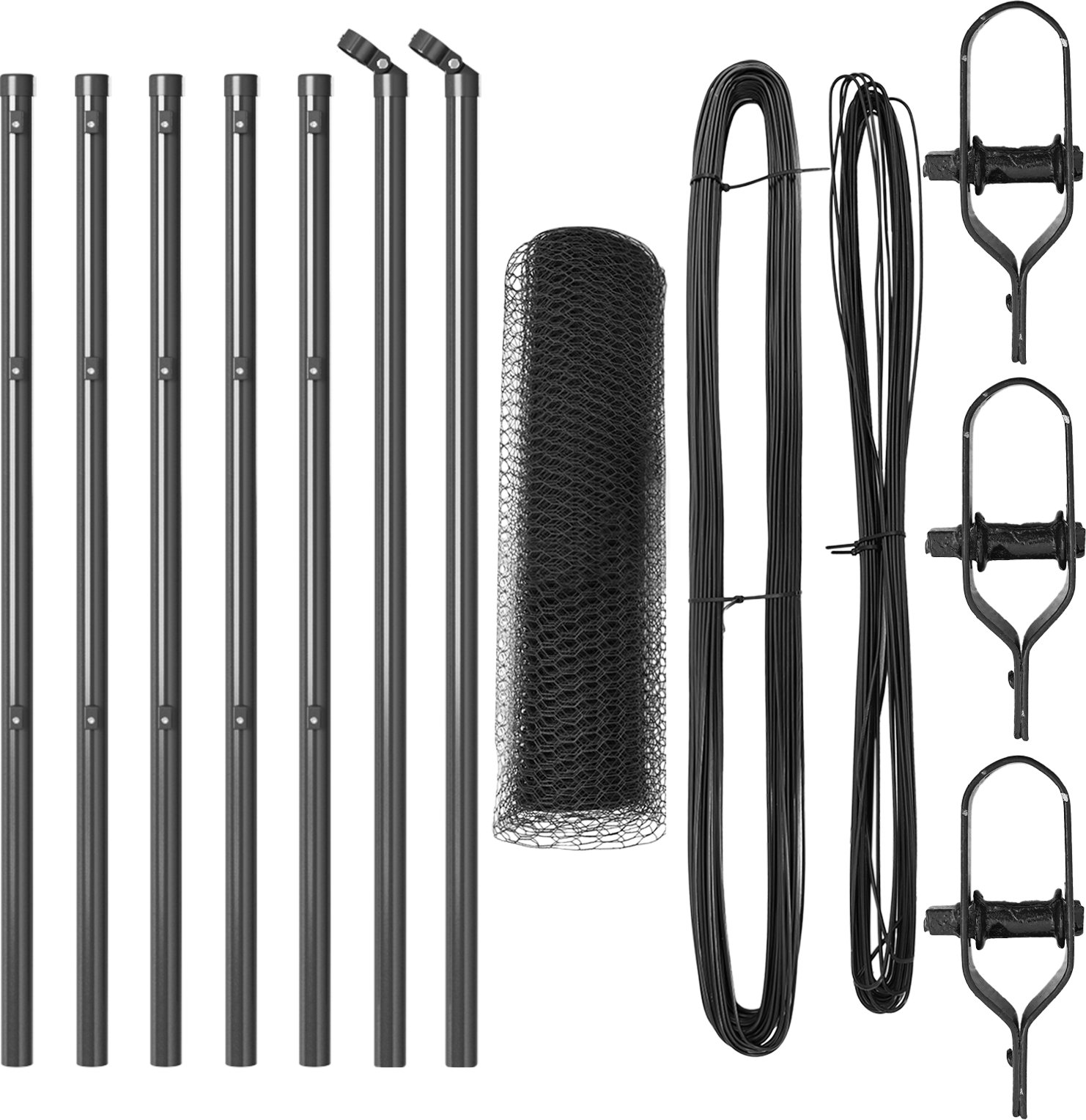 Płot sześciokątny vidaXL Szary 0.5x10 m Stal, Słupki ogrodzeniowe vidaXL 7 szt. Szare 32 mm 100 cm Stal ocynkowana