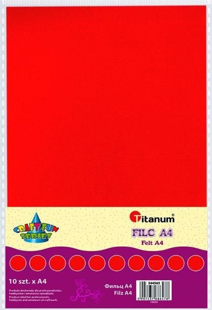 Titanum Filc dekoracyjny, 10ark format A4 czerw, CRAFT-FUN
