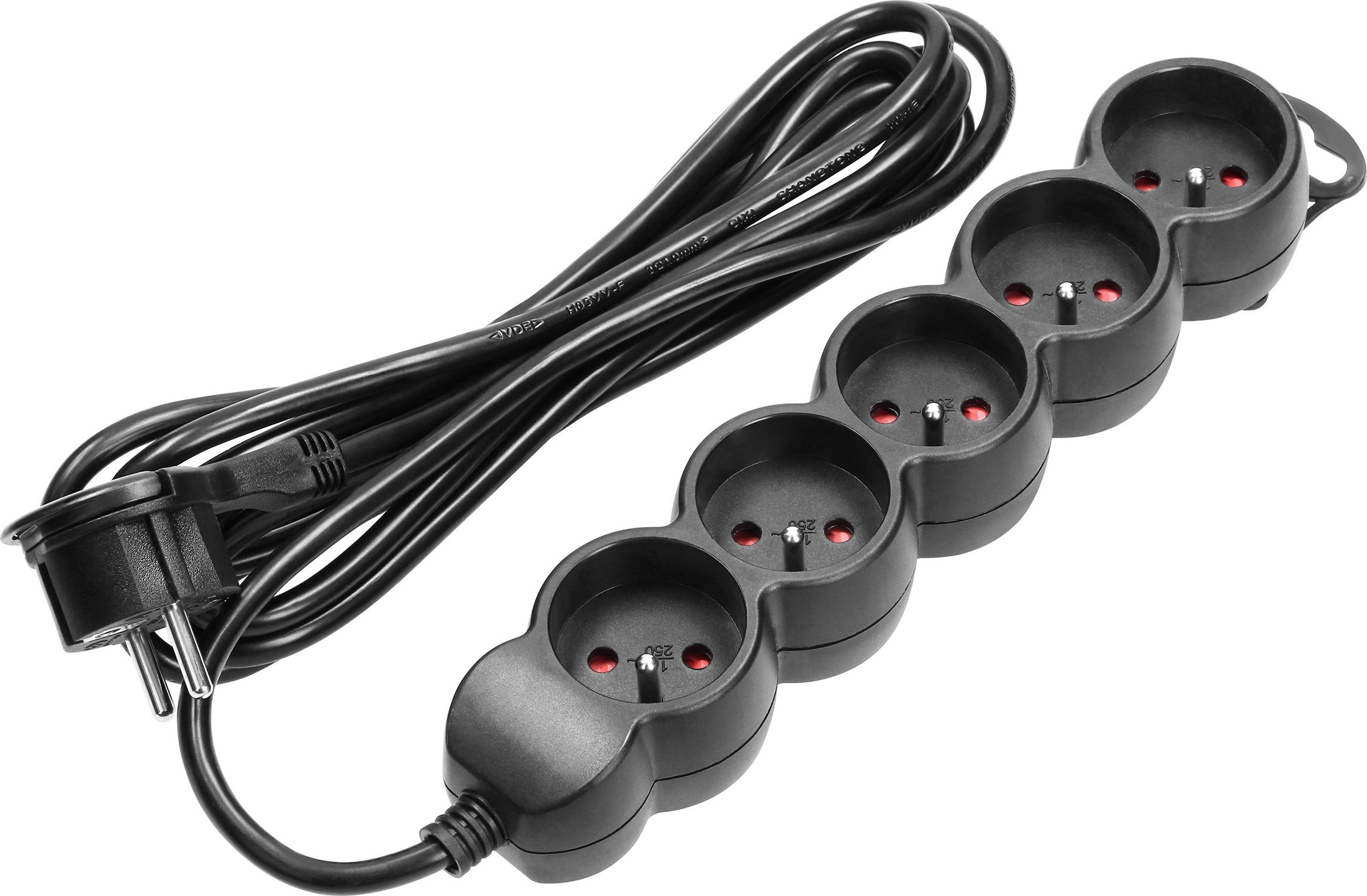 Orno Przedłużacz 5-krotny 2P+Z, 3m H05VV-F 3x1,5mm2, Imax=16A, płaska wtyczka, czarny