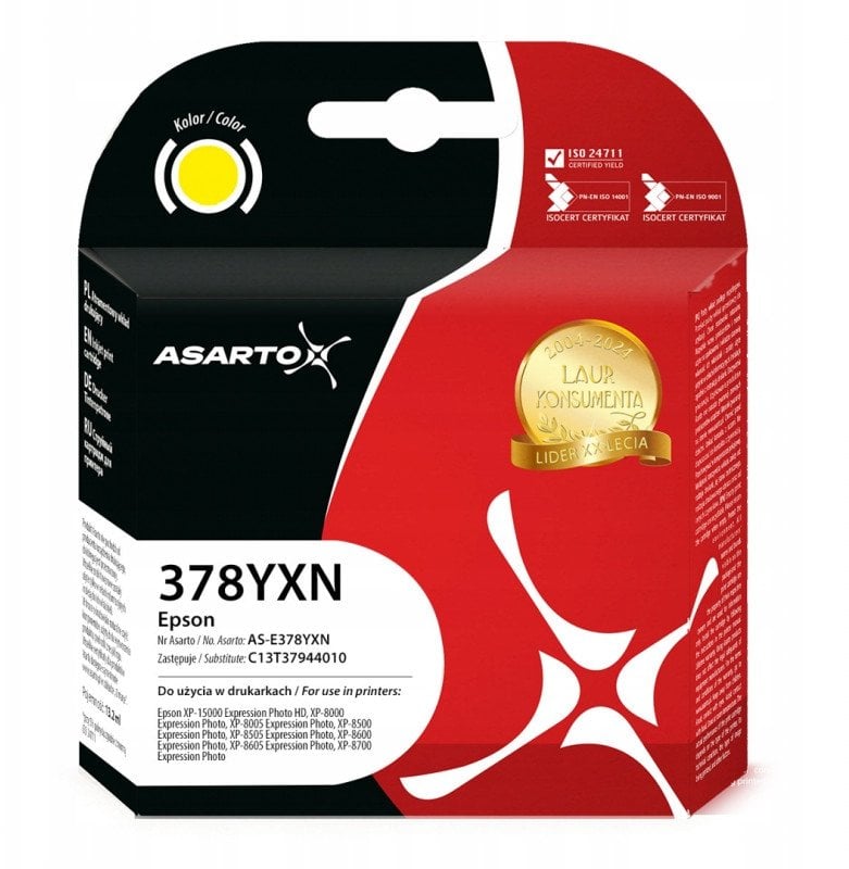 Tusz Asarto do Epson 378XL | C13T37944010 | 830 str. | yellow