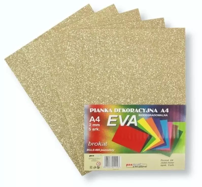 Penword Pianka brokatowa A4 Eva jasne złoto 5sz