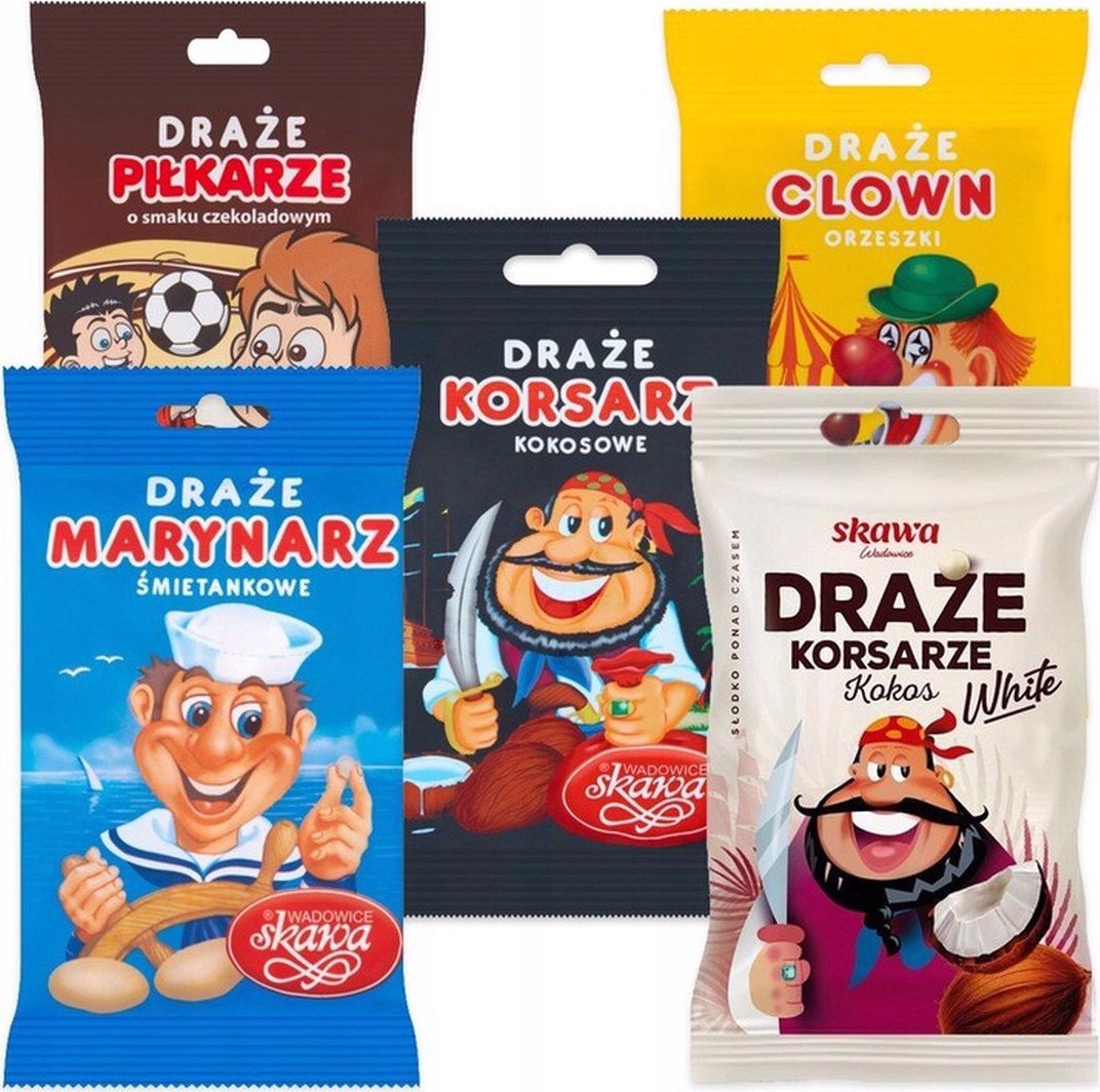 Wadowice Skawa Draże Mix 5 smaków 70 g x 5 sztuk