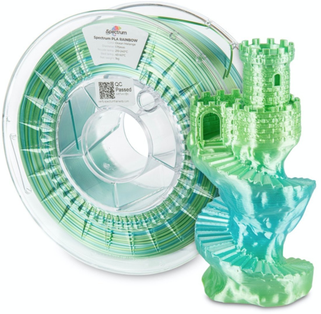 Spectrum 3D filament, PLA Silk Rainbow, 1,75mm, 1000g, 81018, ocean melange