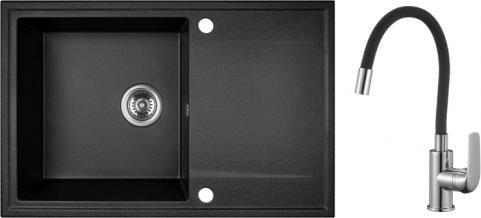 Zlewozmywak Kuchinox granitowy z baterią Hunter 44x67 cm czarny