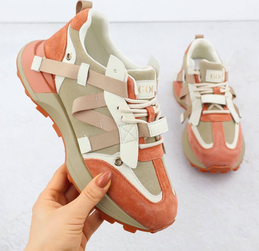 Skórzane sneakersy damskie beżowo pomarańczowe Goe RR2N4064 39