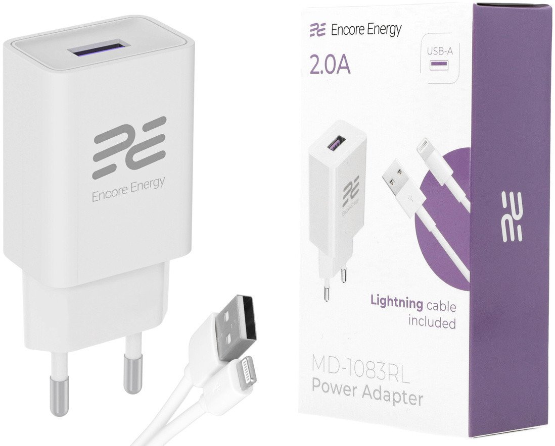 Nowa ładowarka sieciowa Encore Energy USB-A 10W + kabel Lightning ładowarka uniwersalna MD-1083RL