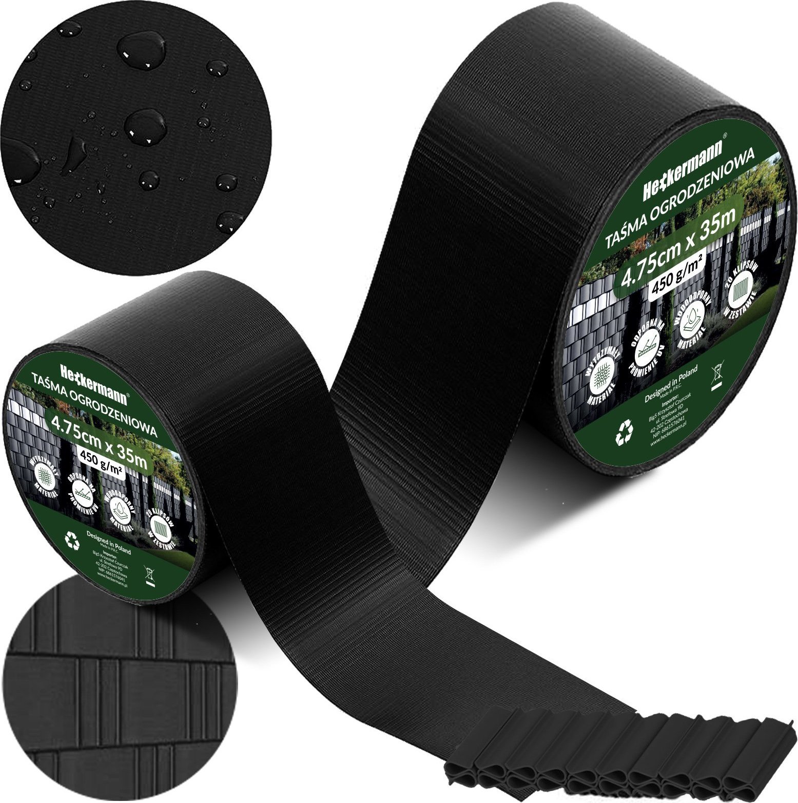 Heckermann Taśma ogrodzeniowa 4,75cm x 35m Heckermann - Czarna