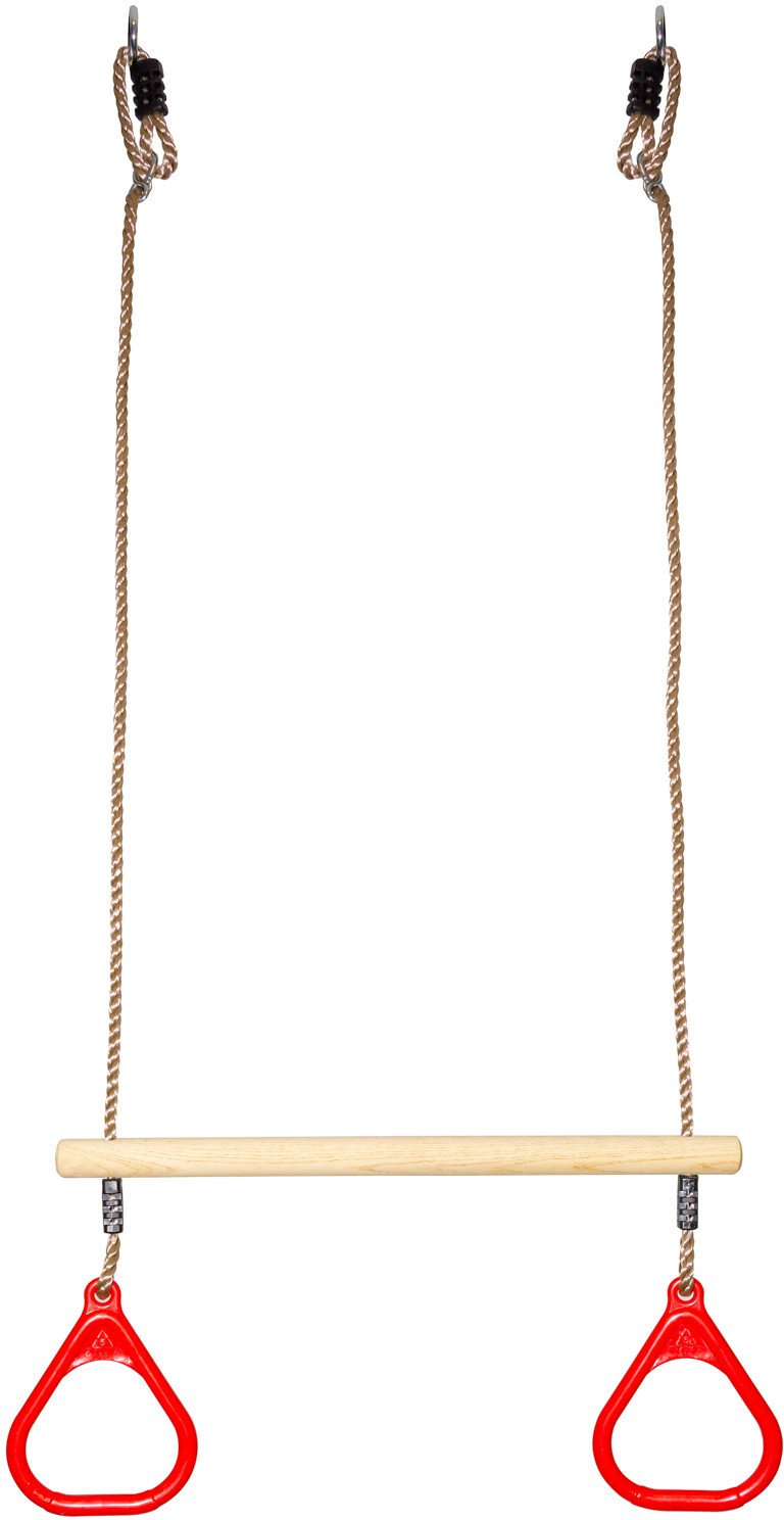 Drewniany Trapez do huśtawki z uchwytami w kolorze czerwonym
