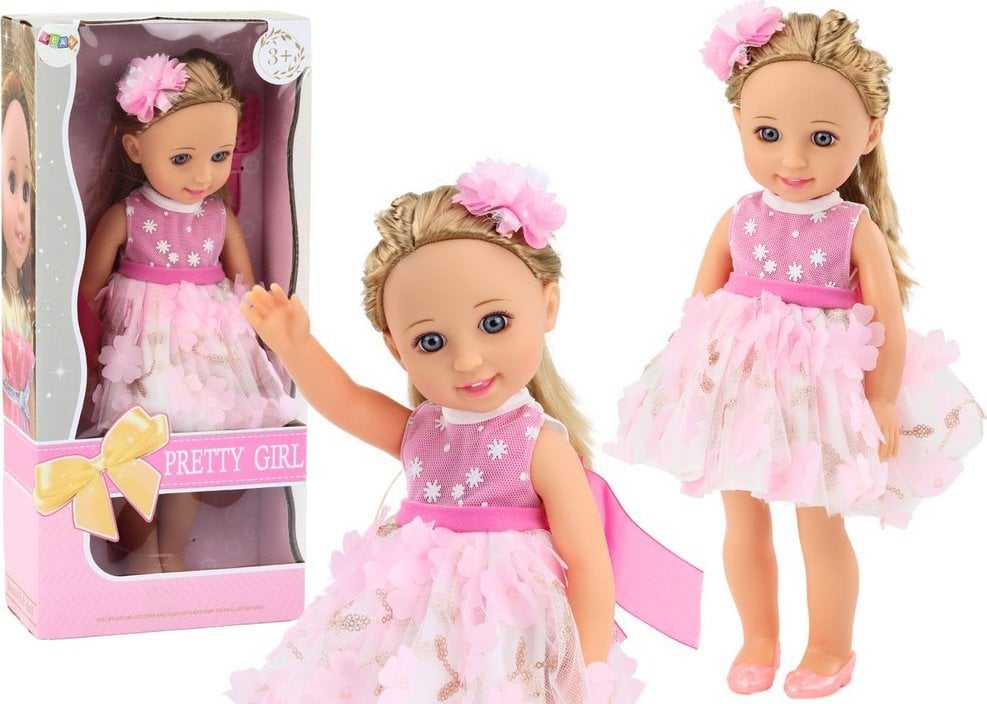LeanToys Lalka Różowa Sukienka Długie Włosy Spinka Szczotka 38cm LEAN Toys