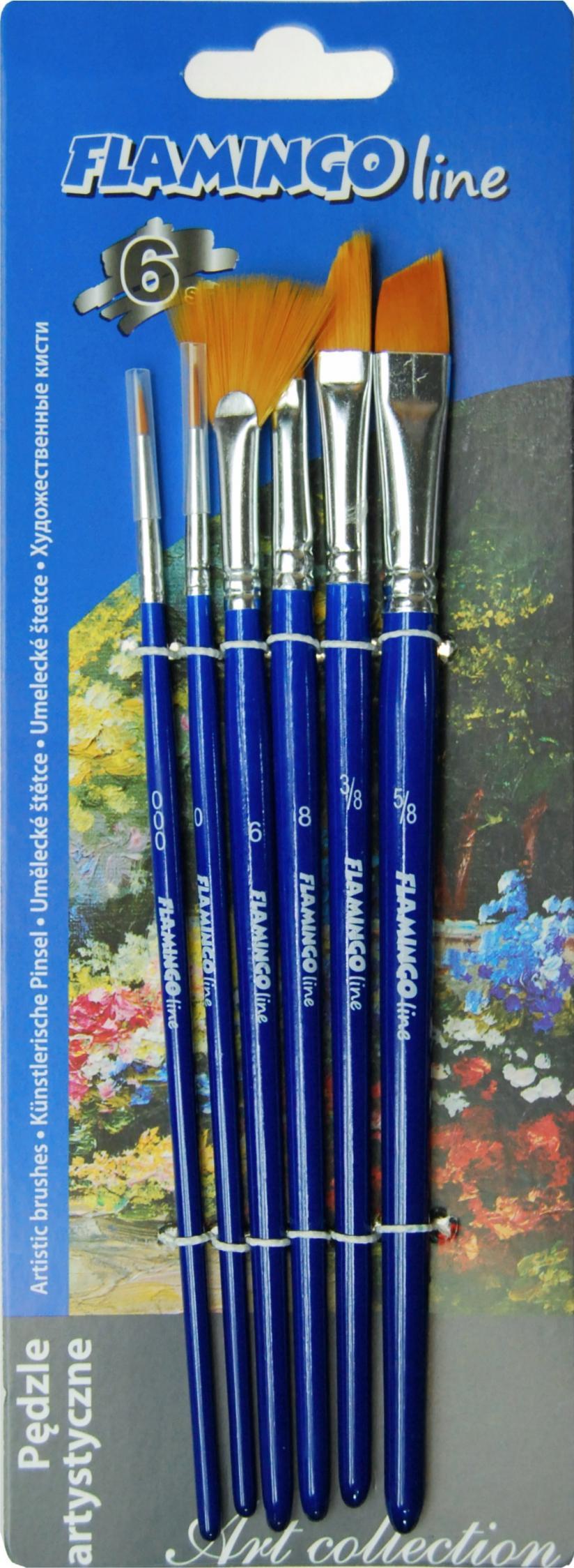 Titanum Pędzle artystyczne z włosiem syntetycznym granatowe chwyty 6 szt Flamingo Line