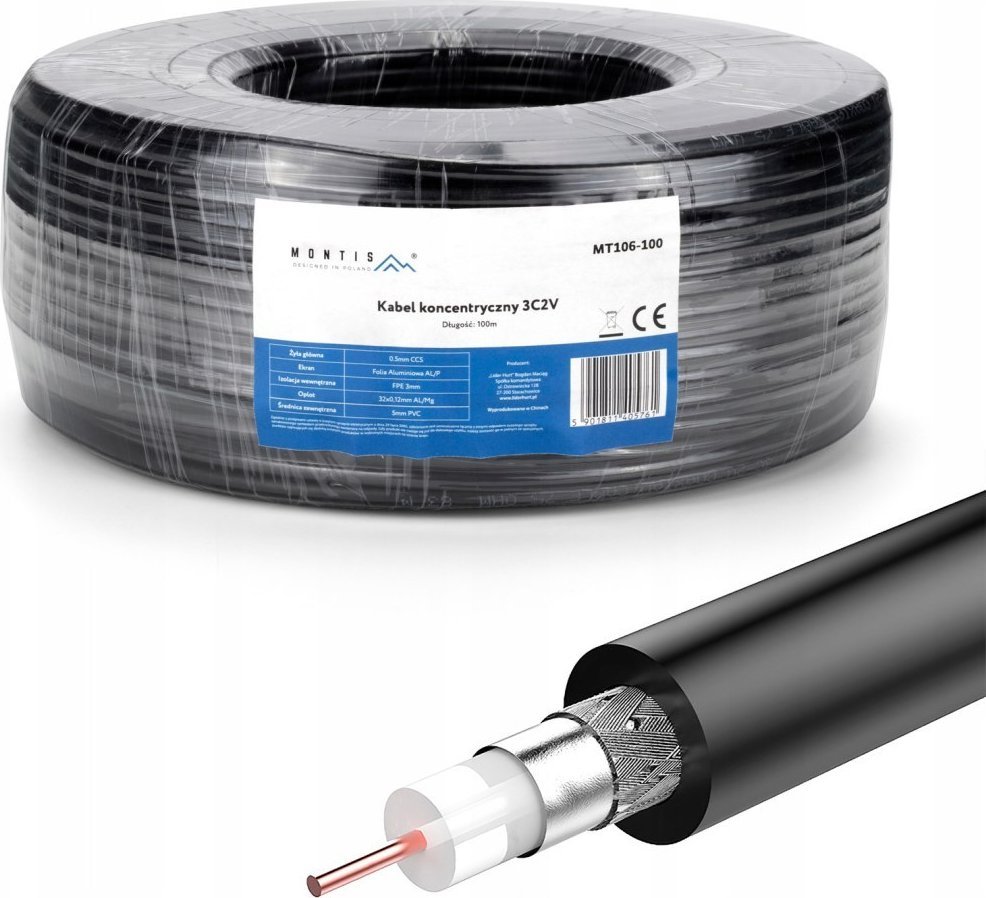 Montis Kabel koncentryczny 3C2V 100m Montis MT106-100 czarny