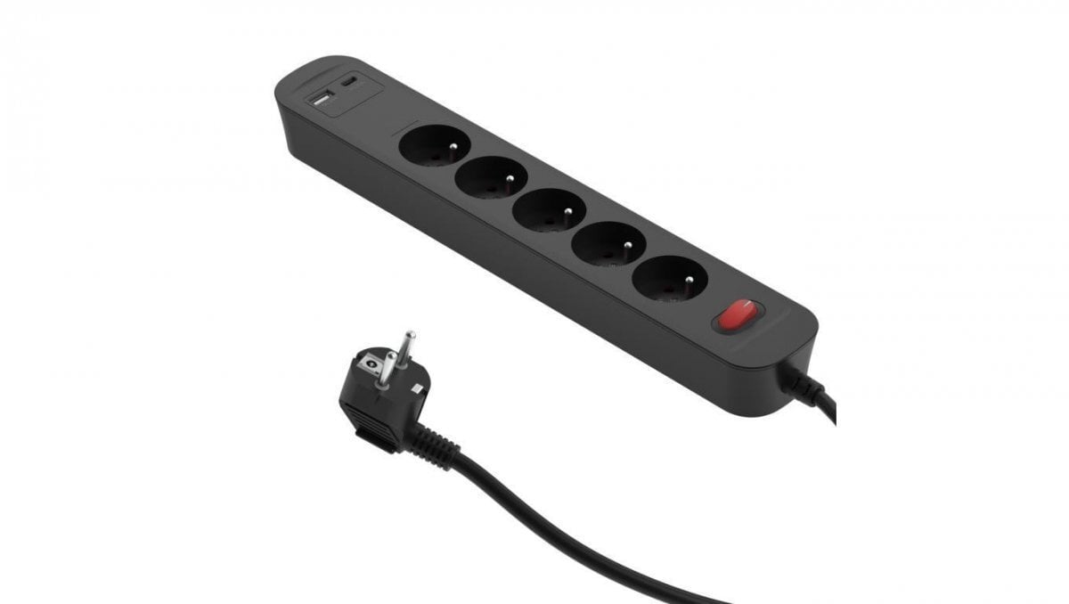 Przedłużacz szybkoładujący PD20 5-gniazdowy z wyłącznikiem + 2x USB (A+C) 1,4m SQUALL, grafitowy / 34099