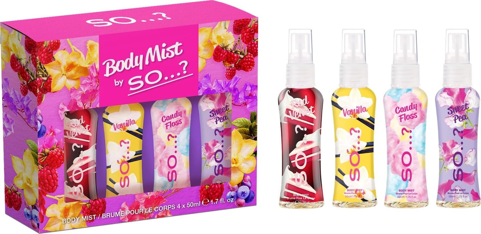 SO? Zestaw prezentowy - Perfumowane Mgiełki do ciała 4 x 50 ml