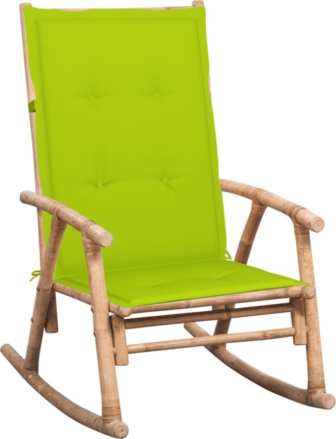 Elior Bambusowy fotel bujany z jasnozieloną poduszką - Bamsa