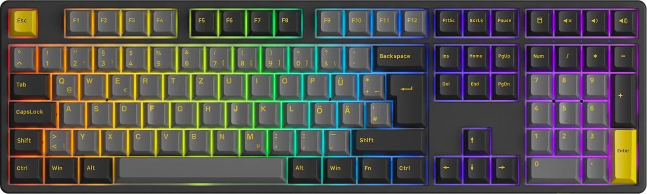 Klawiatura Akko AKKO Black & Gold 5108B Plus Wireless Gaming-Tastatur, RGB, - V3 Cream Blue Pro Switch, schwarz, ISO (DE)