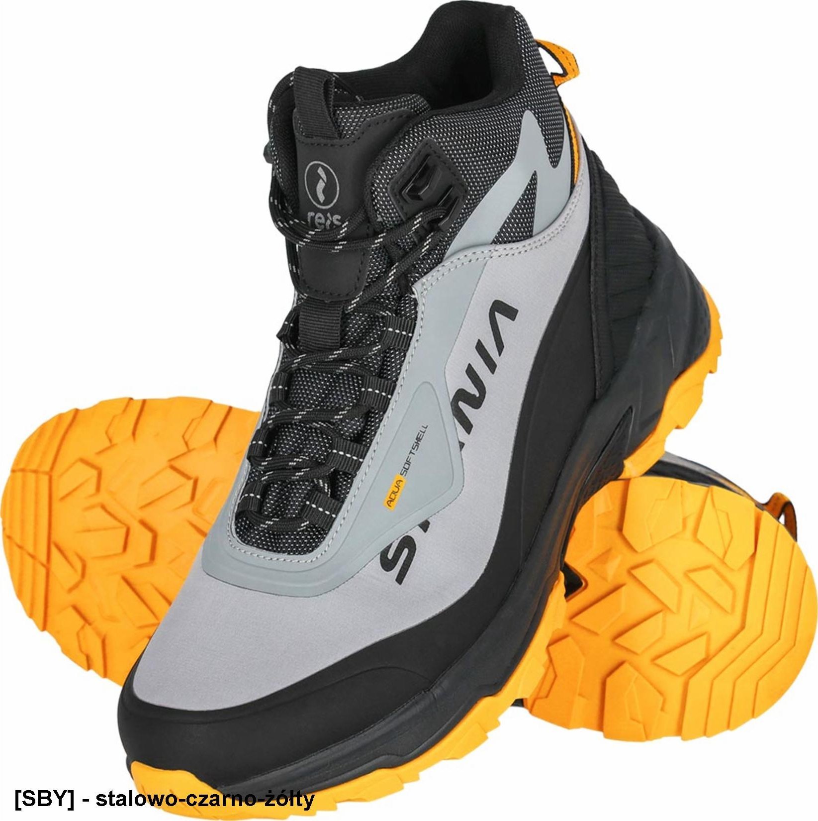 Buty trekkingowe męskie Reis BSPANIA - Buty SPANIA typu trzewik męskie lekkie oddychające wykonane z tkaniny softshell w połączeniu z PU oraz TPU - st