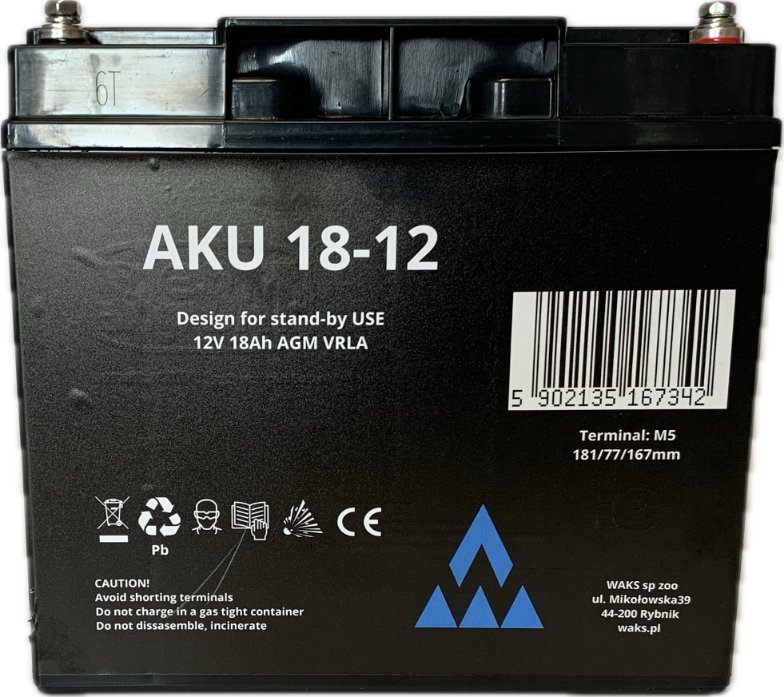 AKU 18-12 akumulator AGM żelowy 181 x 76 x 167 mm śruba M5