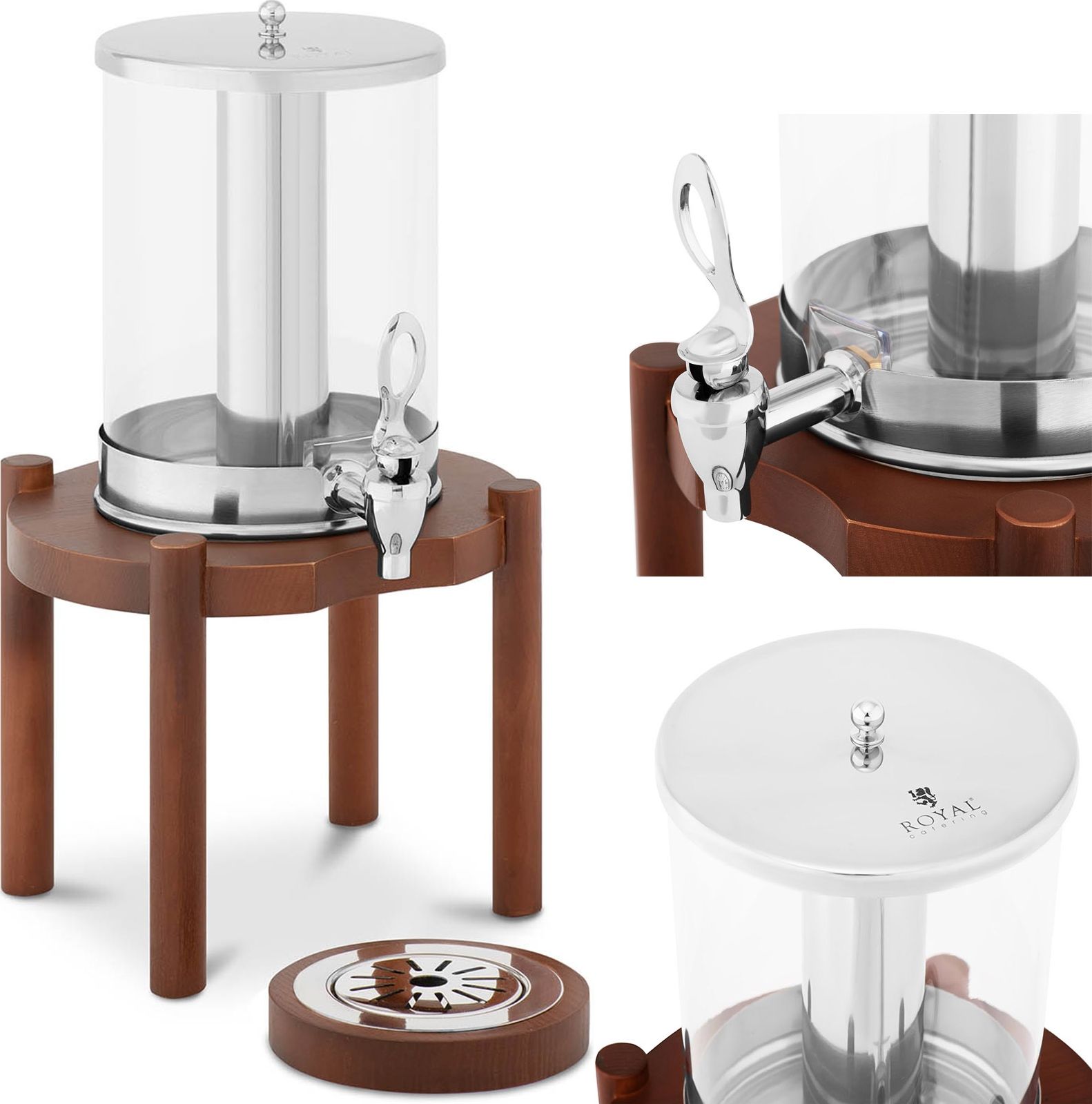 Royal Catering Dozownik dyspenser do napojów soków lemoniad chłodzony na podstawie z drewna 7 l Dozownik dyspenser do napojów soków lemoniad chłodzony