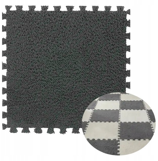 Puzzle na podłogę PLUSZOWA Piankowe DYWAN MATA Aksamitna DZIECI 30cm SZARA