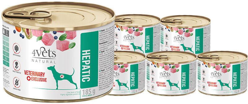 Mokra karma weterynaryjna dla psa ze schorzeniami wątroby 4Vets Natural Hepatic 6 x 185 g