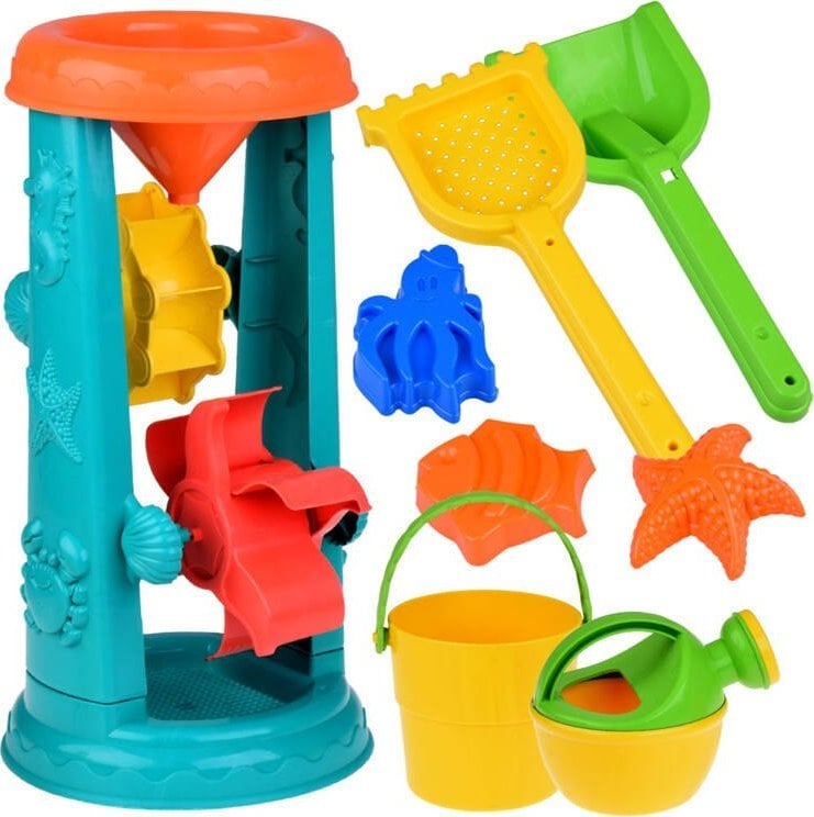 Jokomisiada Duży Zestaw do Piasku wiaderko grabki kołowrotek foremki 9 ele ZA4950
