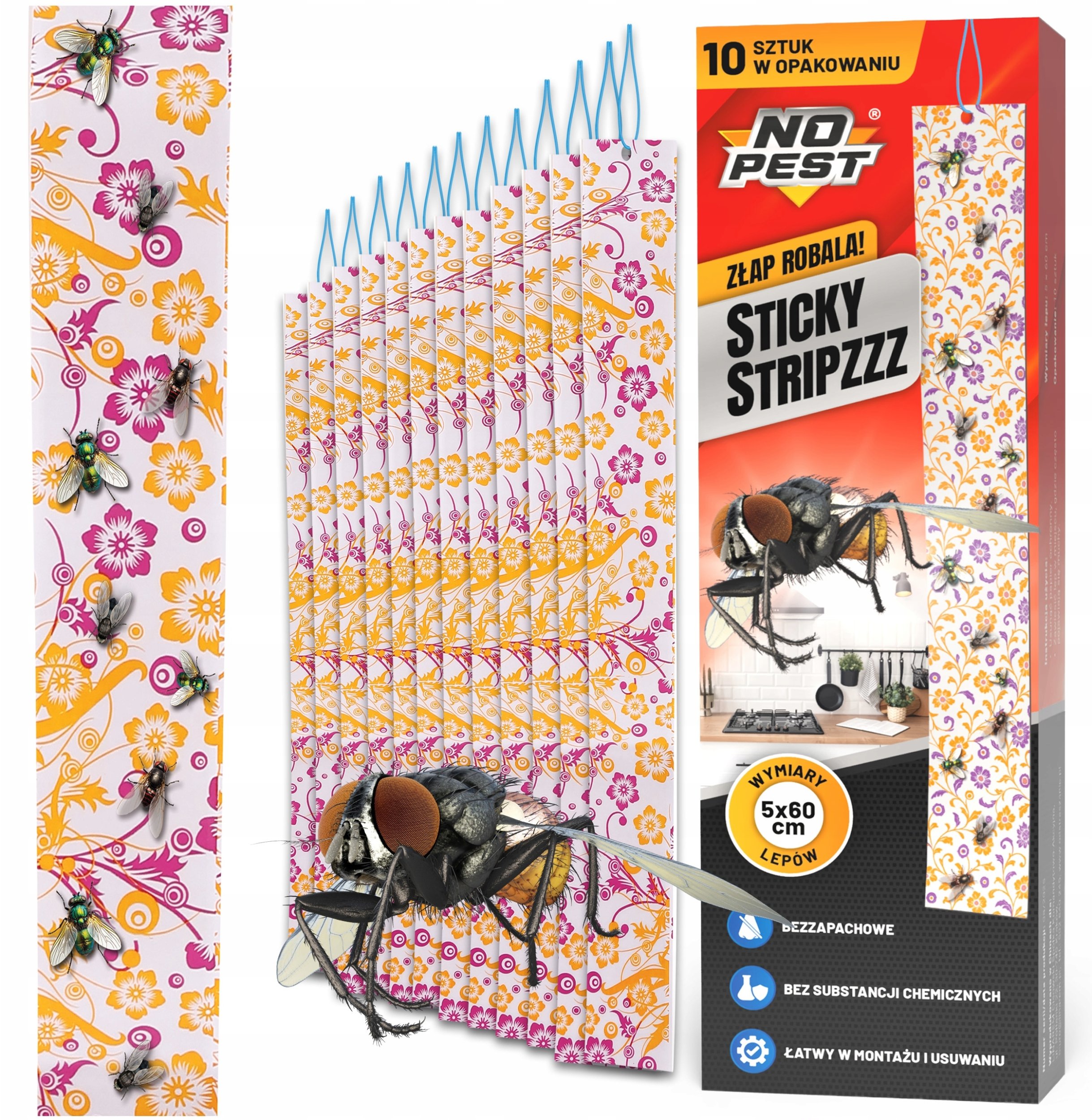 Lep Pułapka Lepowa na Muchy Muszki Komary Mole Meszki i Inne Owady Latające "Sticky Stripzzz" (10 szt)