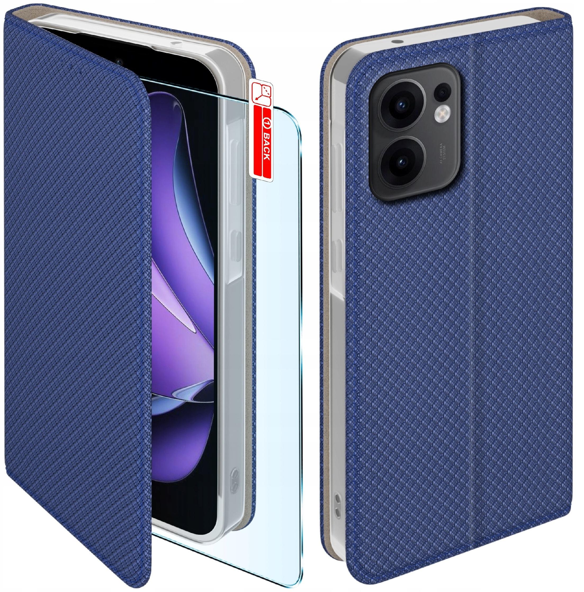 Etui z klapką do Oppo Reno 13 FS 5G| F 5G Zamykane Granatowe Futerał +Szkło