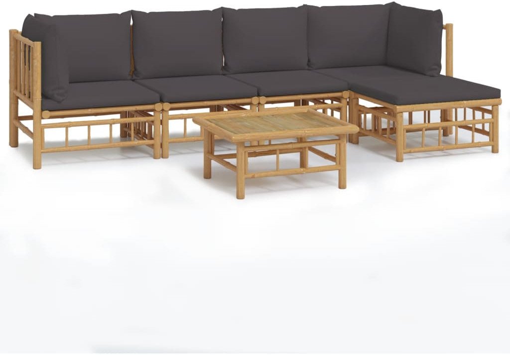 6-cz. zestaw mebli do ogrodu, ciemnoszare poduszki, bambus
