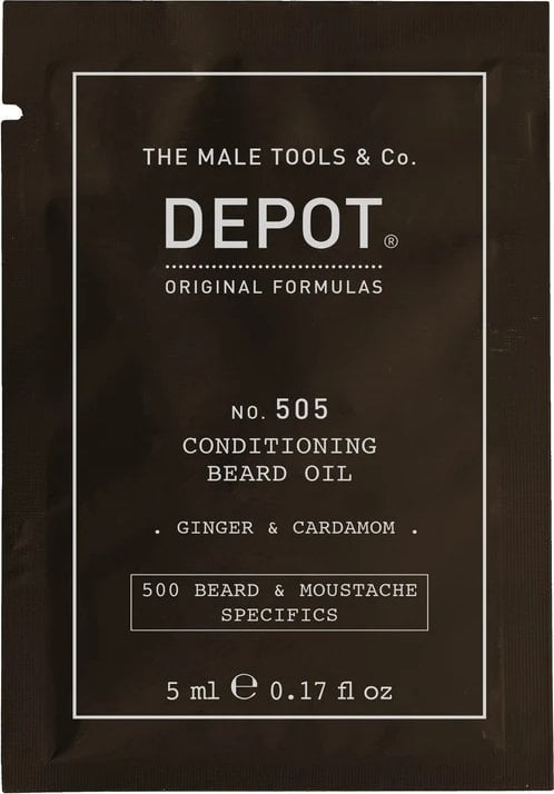Depot, 500 Beard & Mustache Specifics No. 505, Beard Oil, Ginger & Cardamom, For Shine & Softness, 5 ml For Men