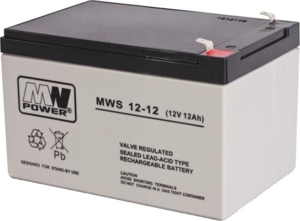 MW Power Pb 12V 12Ah bezobsługowy (waga 3.25kg, prąd ład. 4A, prąd rozład. 135A)