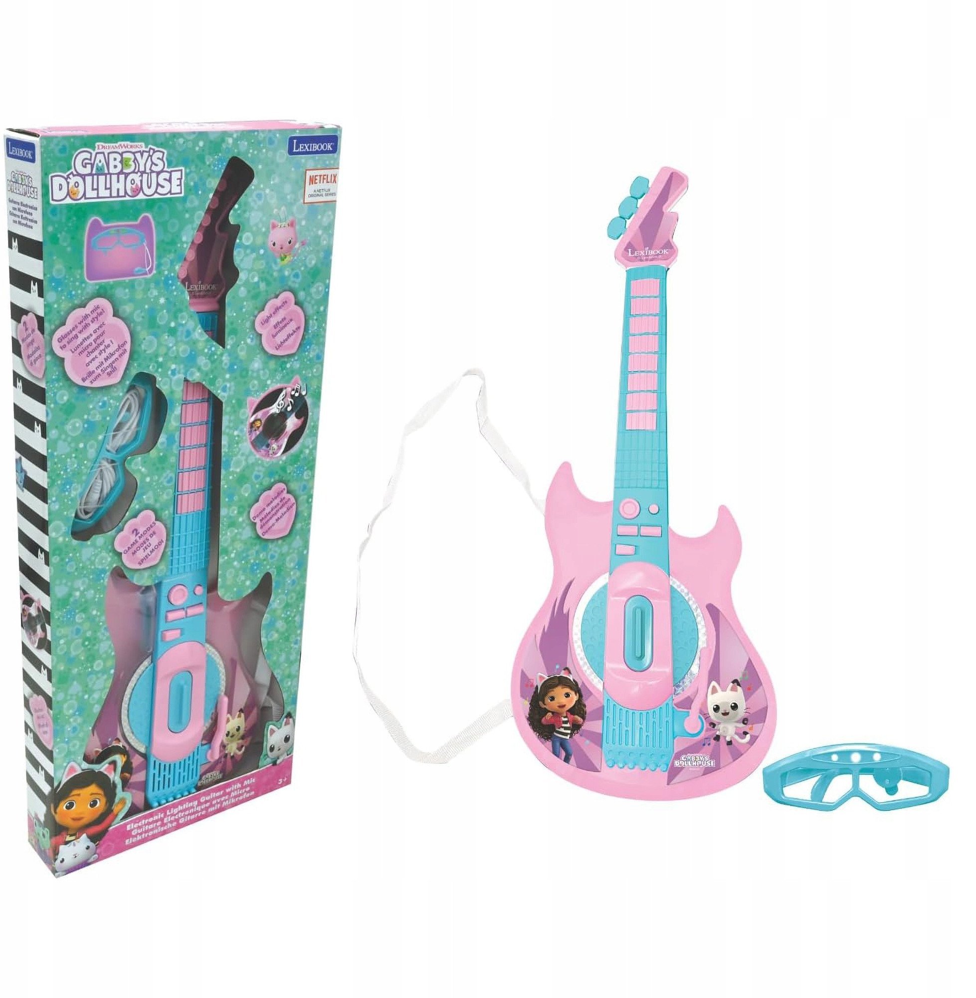 Usorteret Gabby's Dollhouse Elektroniczna podświetlana gitara wraz z mikrofonem w kształcie okularów