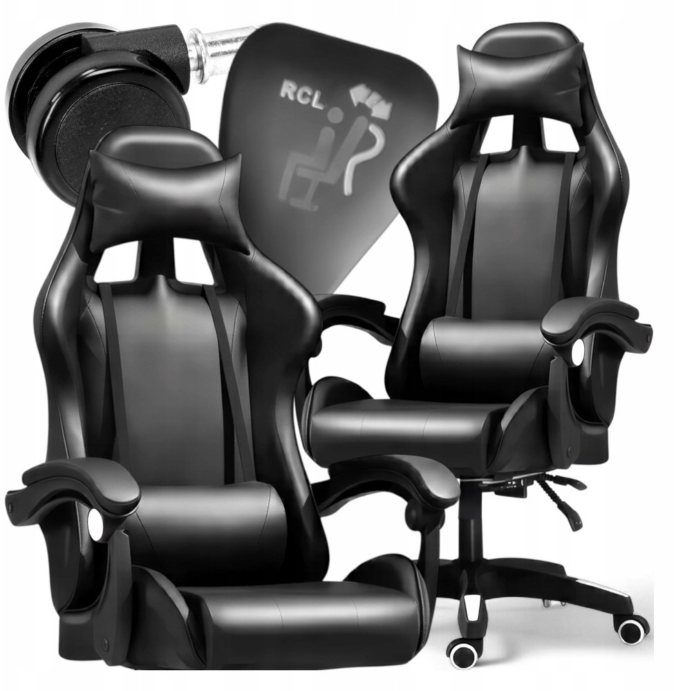 FOTEL GAMINGOWY BIUROWY OBROTOWY CZARNY KANZA