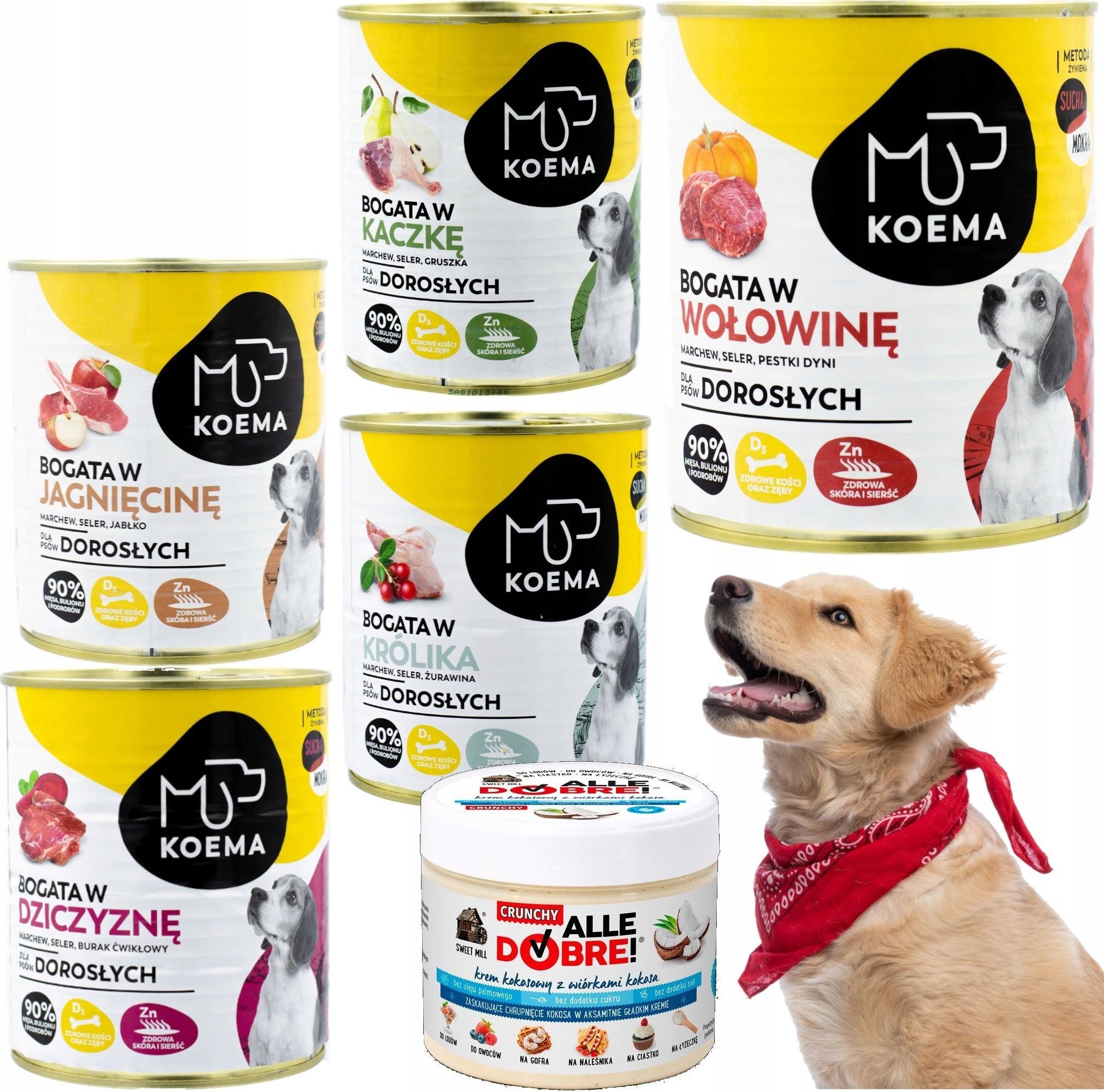 Koema Karma Mokra Psa 90%Mięsa Mix5Szt+Gratis Krem Kokos do smarowania