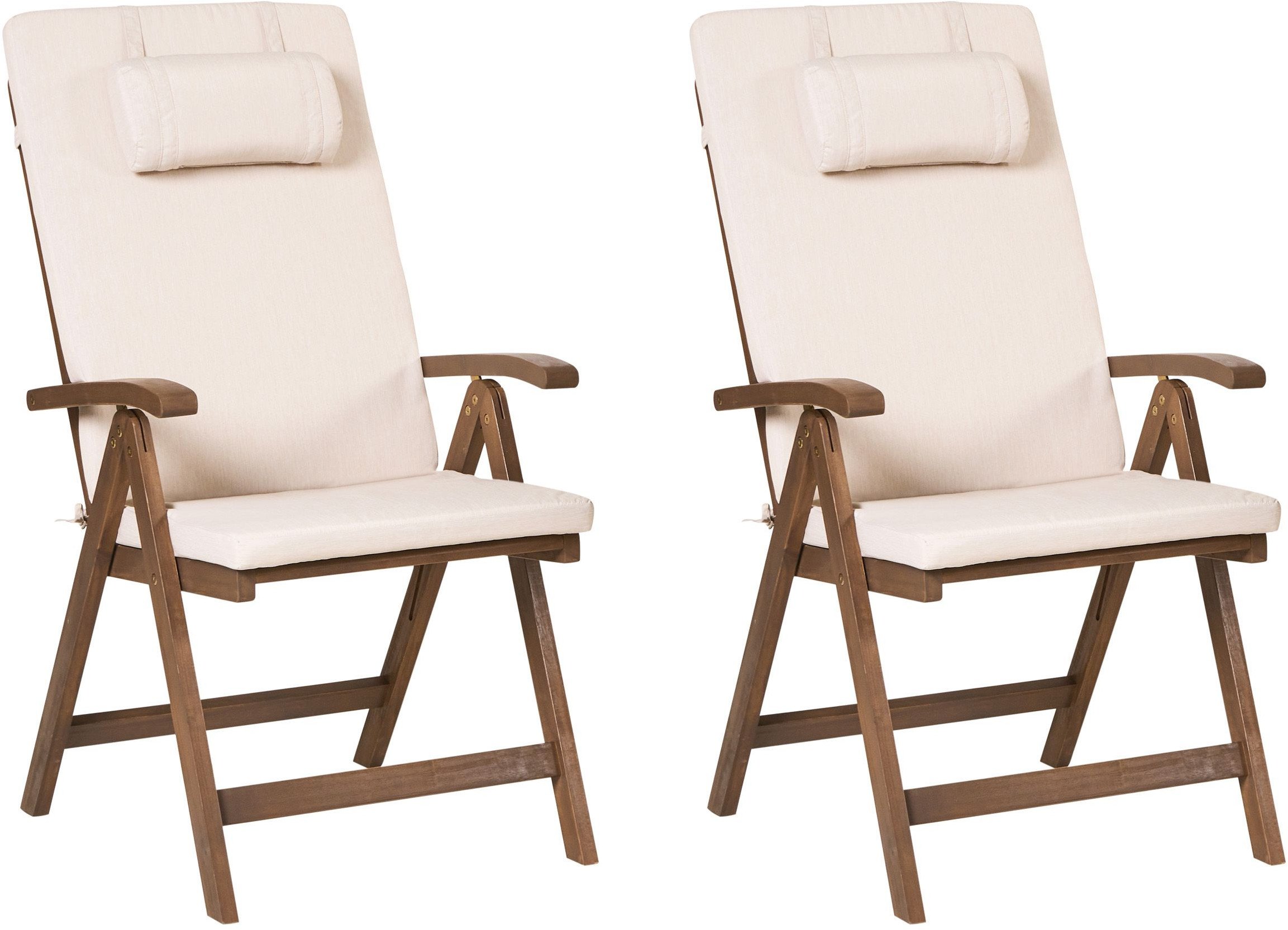 Zestaw 2 krzeseł ogrodowych z poduszkami AMANTEA PREMIUM Drewno akacjowe Jasnobeżowy