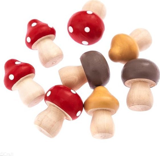 DP Craft DREWNIANE GRZYBKI, 8 SZT., CZERWONY, ŻÓŁTY, BRĄZOWY